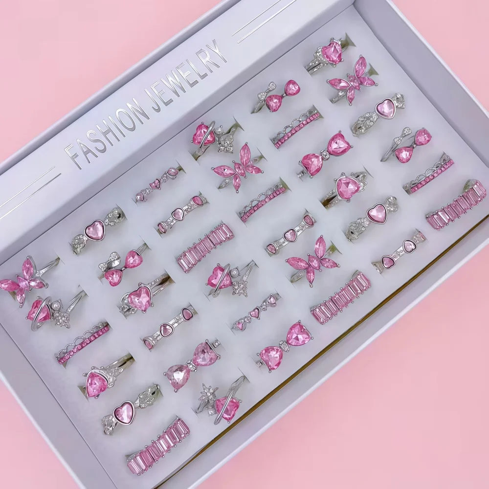 12Pc Pink Resizable Rings