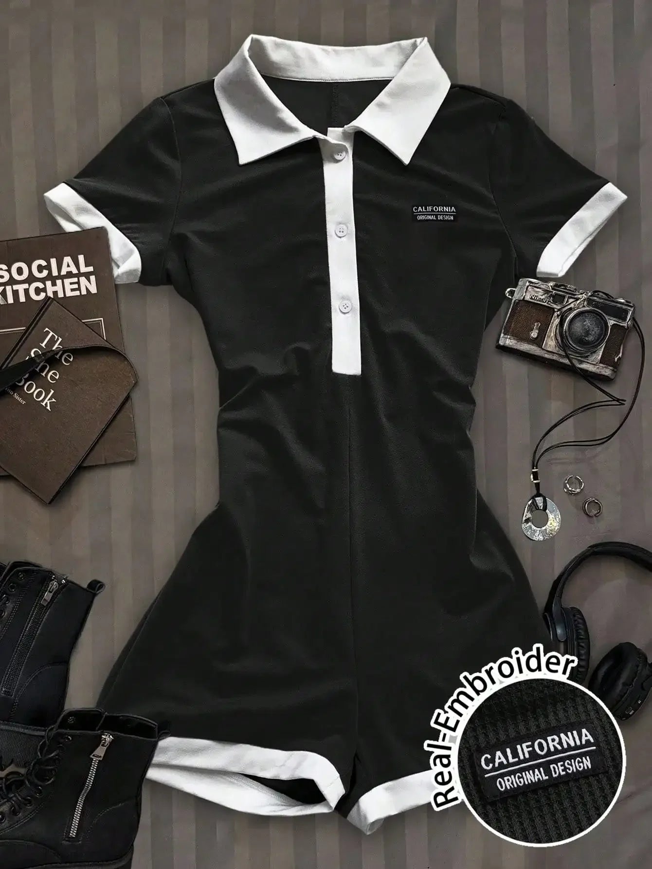 Casual Collared One Piece Set