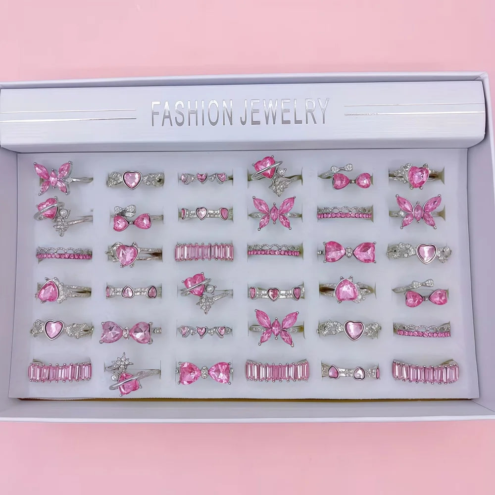 12Pc Pink Resizable Rings