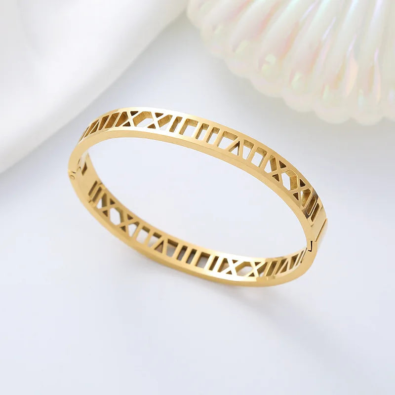 8K Gold Plated Stainless Steel Stackable Bangle Bracelet