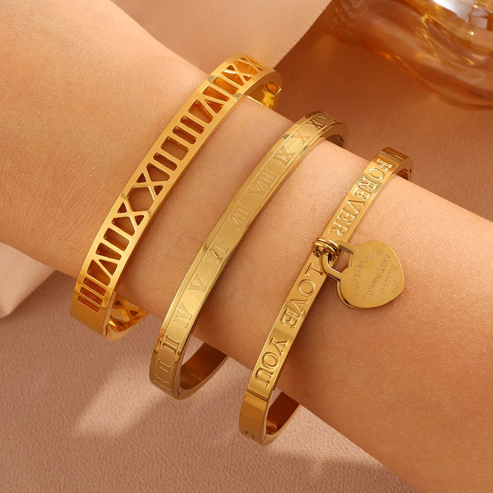 8K Gold Plated Stainless Steel Stackable Bangle Bracelet