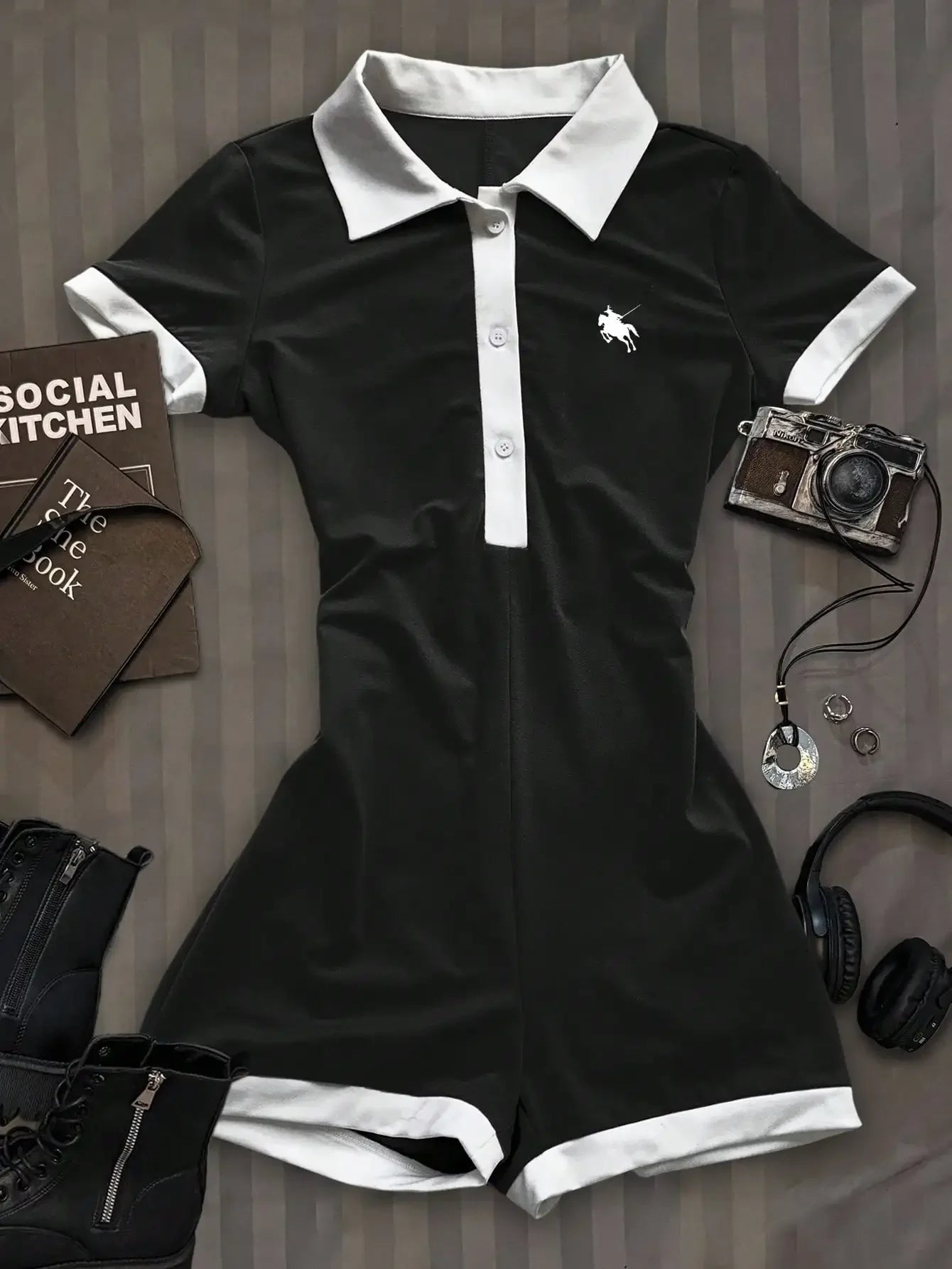 Casual Collared One Piece Set