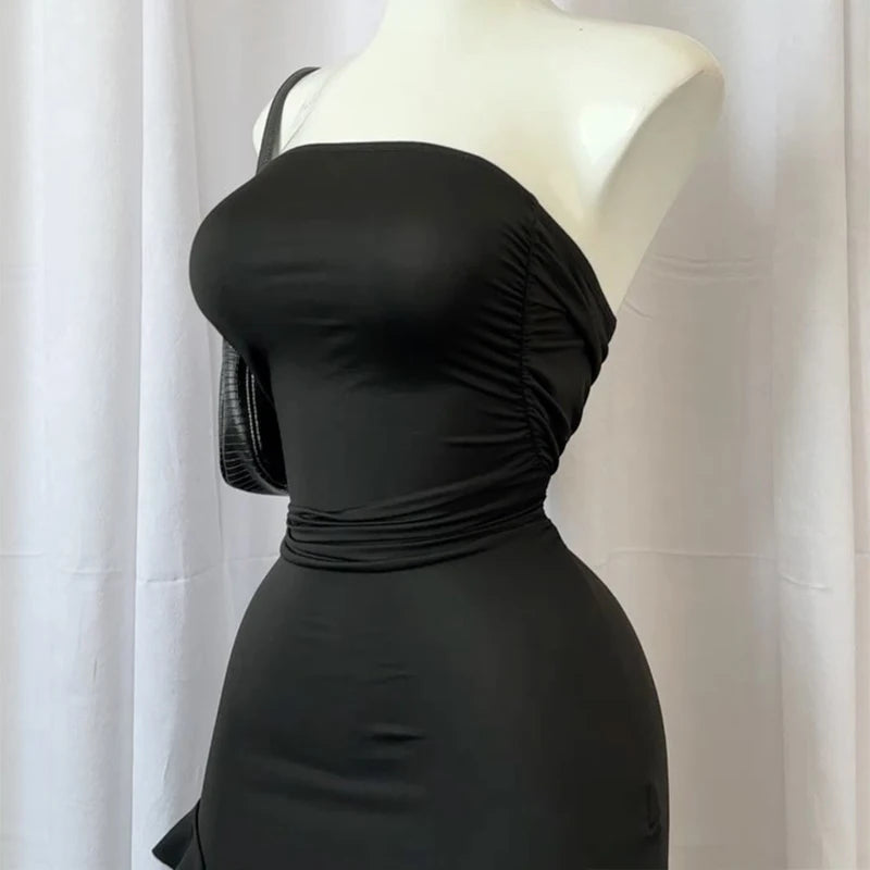 Strapless Floral Fold Hemline Mini Dress