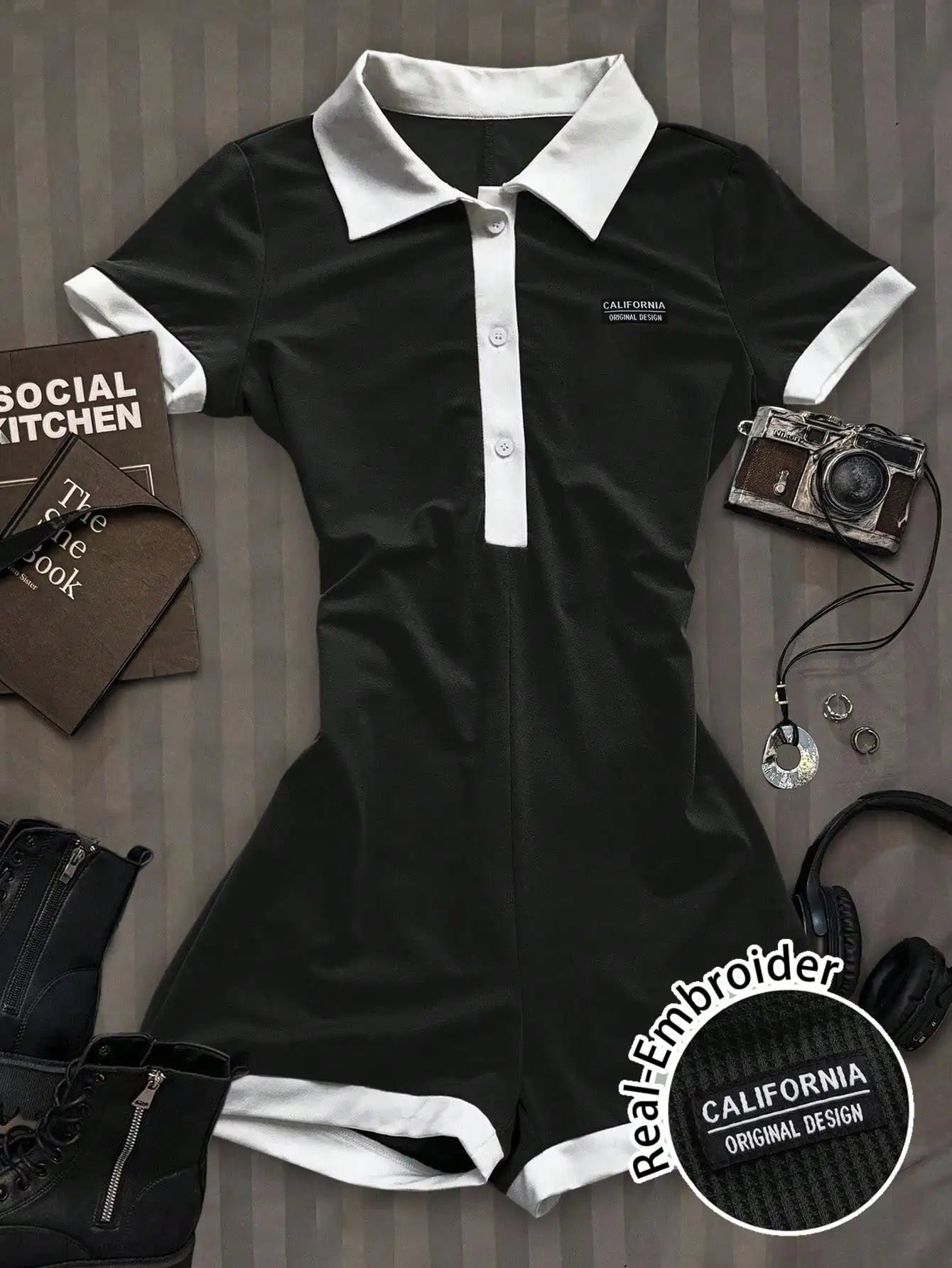 Casual Collared One Piece Set