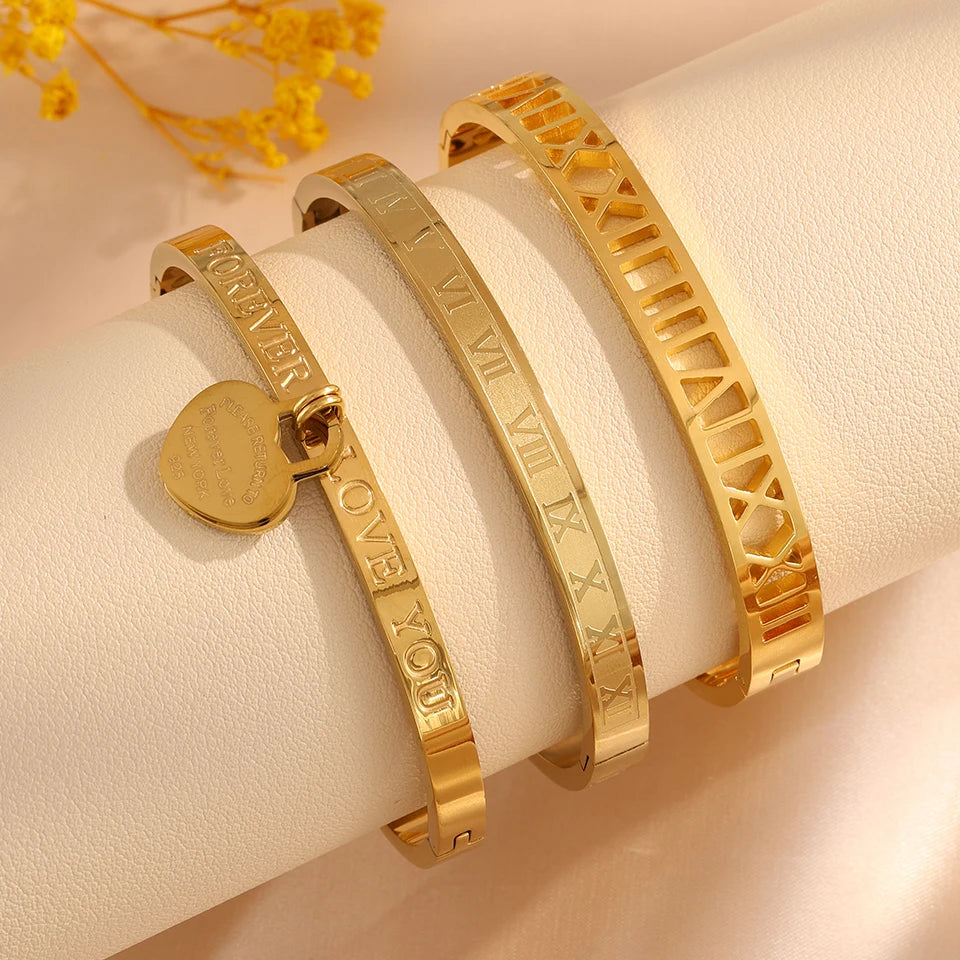 8K Gold Plated Stainless Steel Stackable Bangle Bracelet