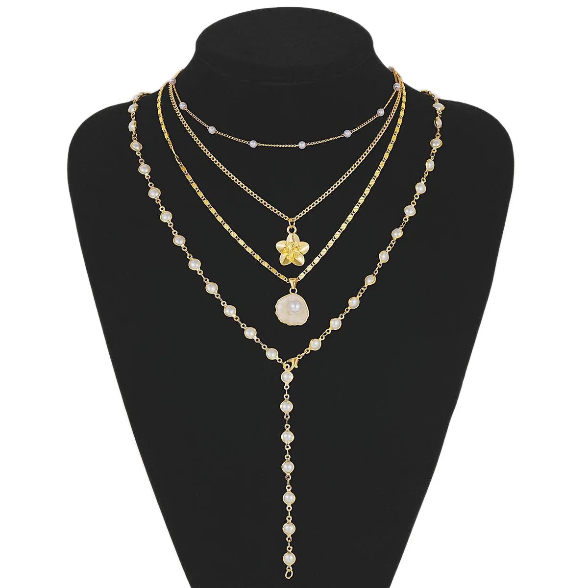 Stacked Pearl Floral Necklaces