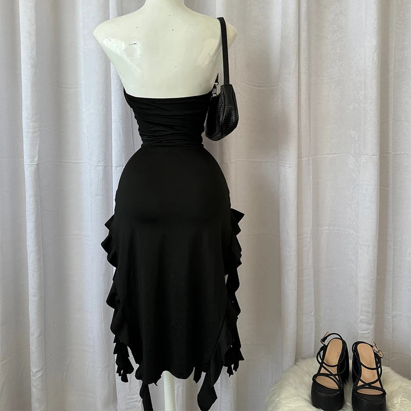 Strapless Floral Fold Hemline Mini Dress