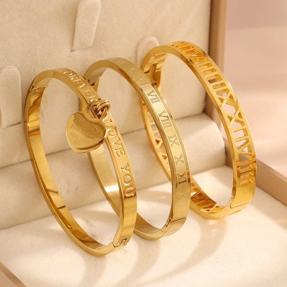 8K Gold Plated Stainless Steel Stackable Bangle Bracelet