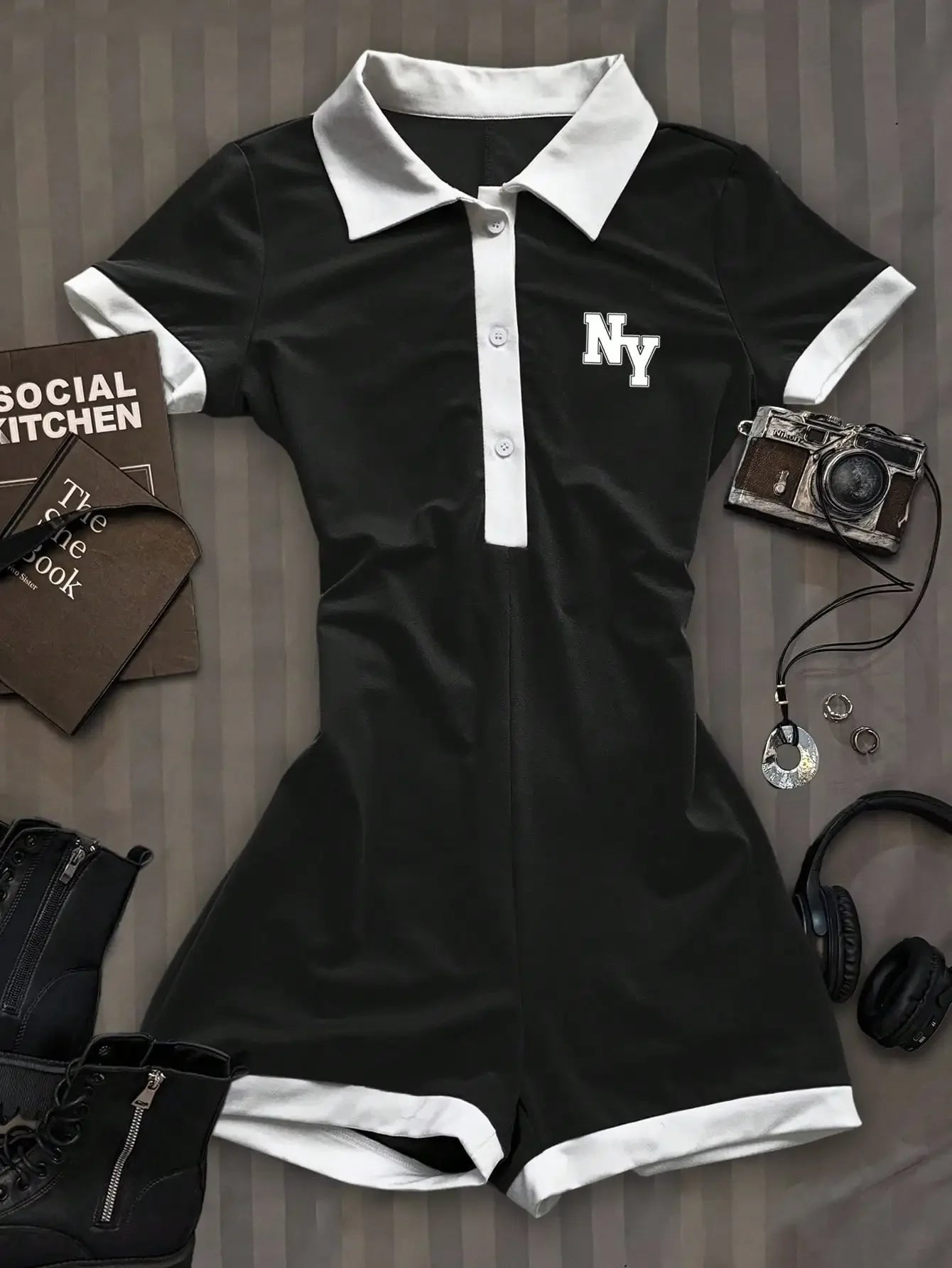 Casual Collared One Piece Set