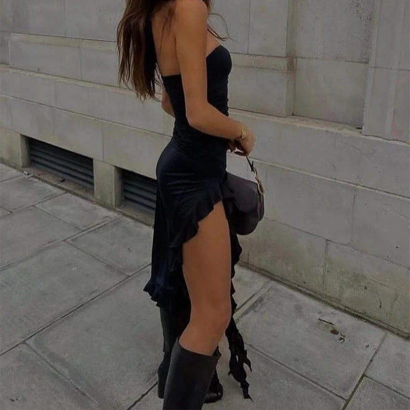 Strapless Floral Fold Hemline Mini Dress