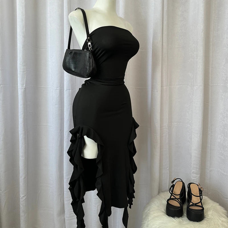 Strapless Floral Fold Hemline Mini Dress