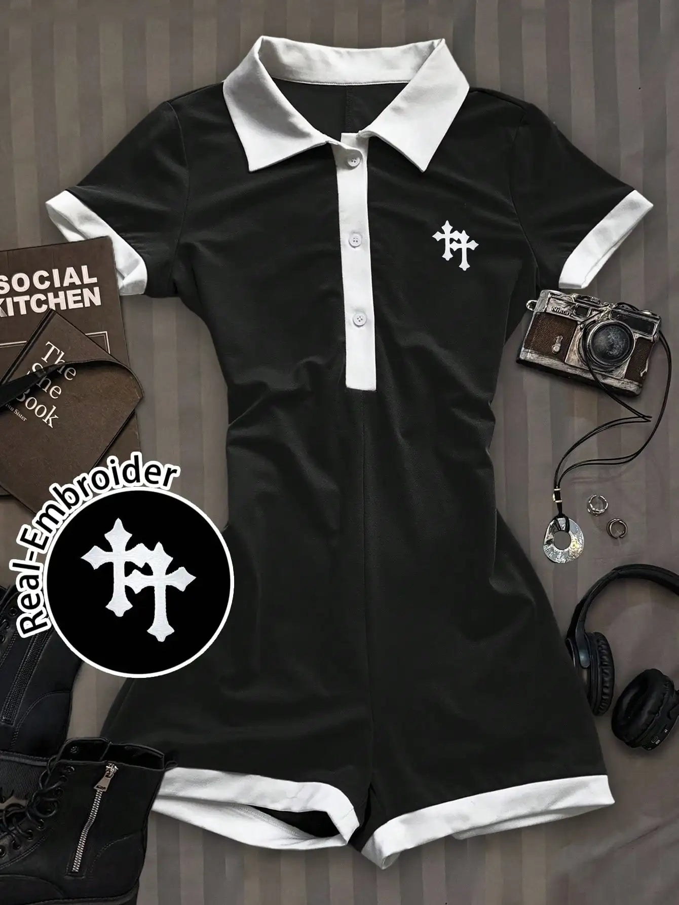 Casual Collared One Piece Set