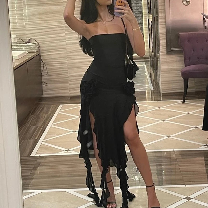 Strapless Floral Fold Hemline Mini Dress