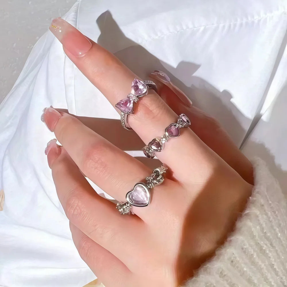 12Pc Pink Resizable Rings