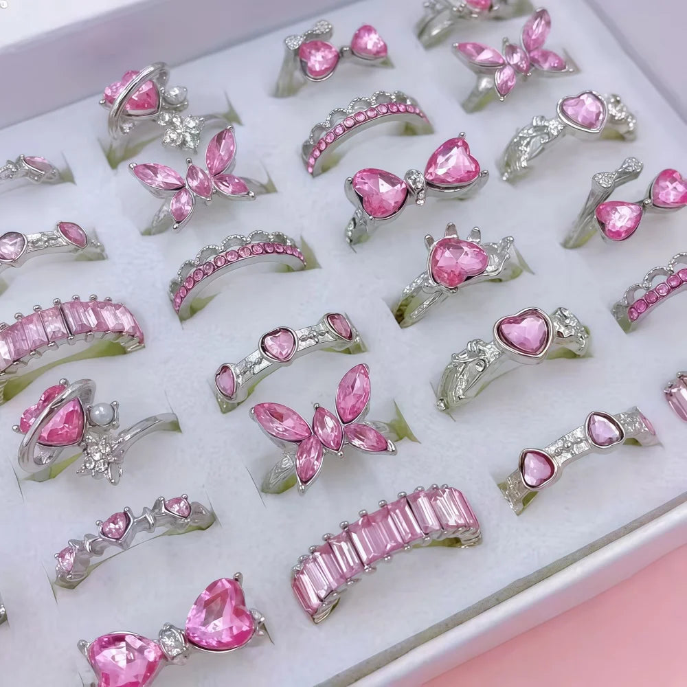 12Pc Pink Resizable Rings