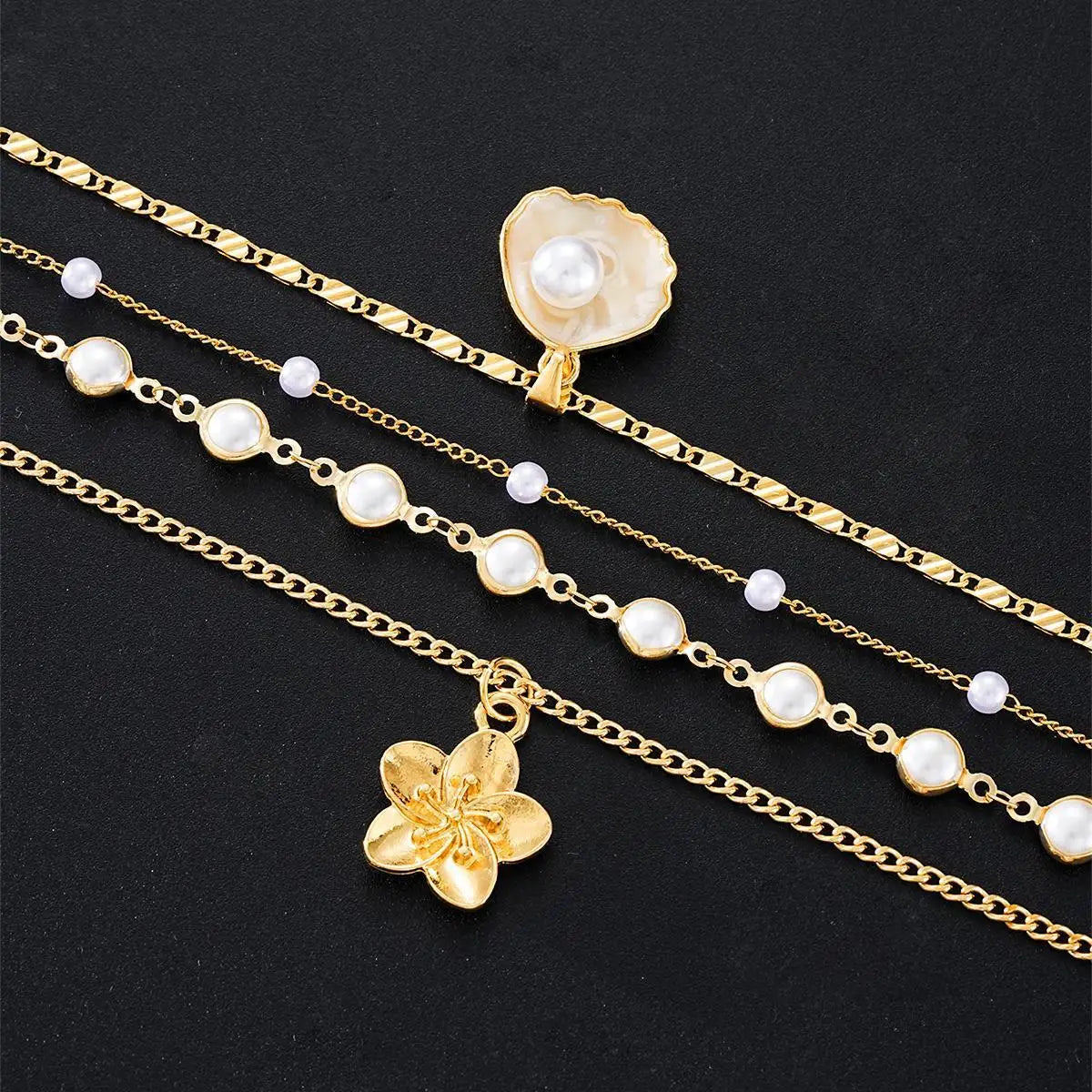Stacked Pearl Floral Necklaces