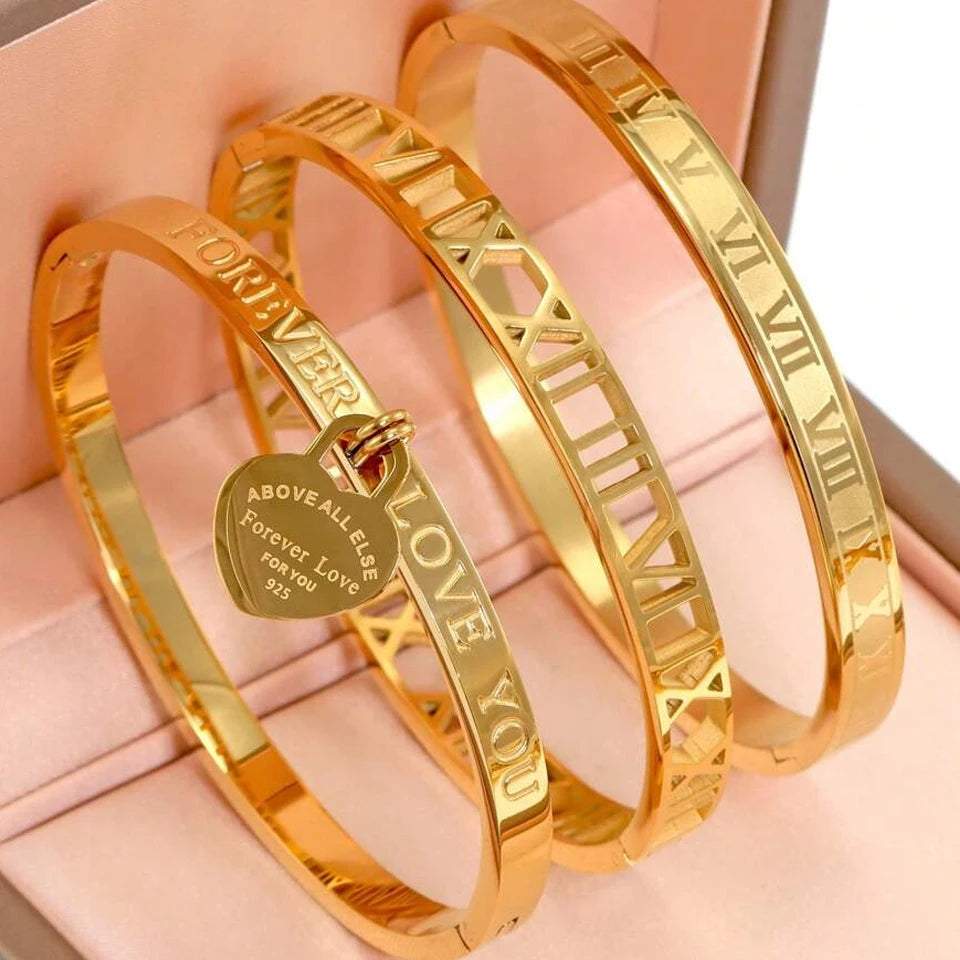 8K Gold Plated Stainless Steel Stackable Bangle Bracelet