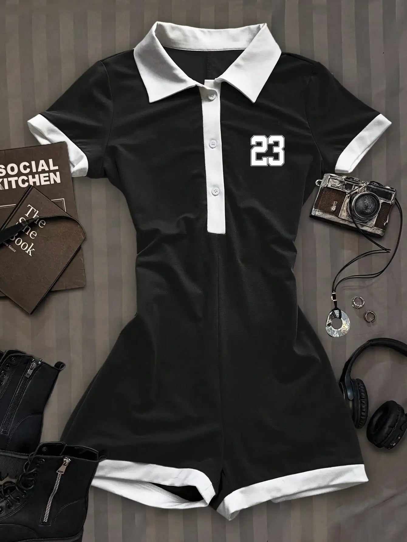 Casual Collared One Piece Set