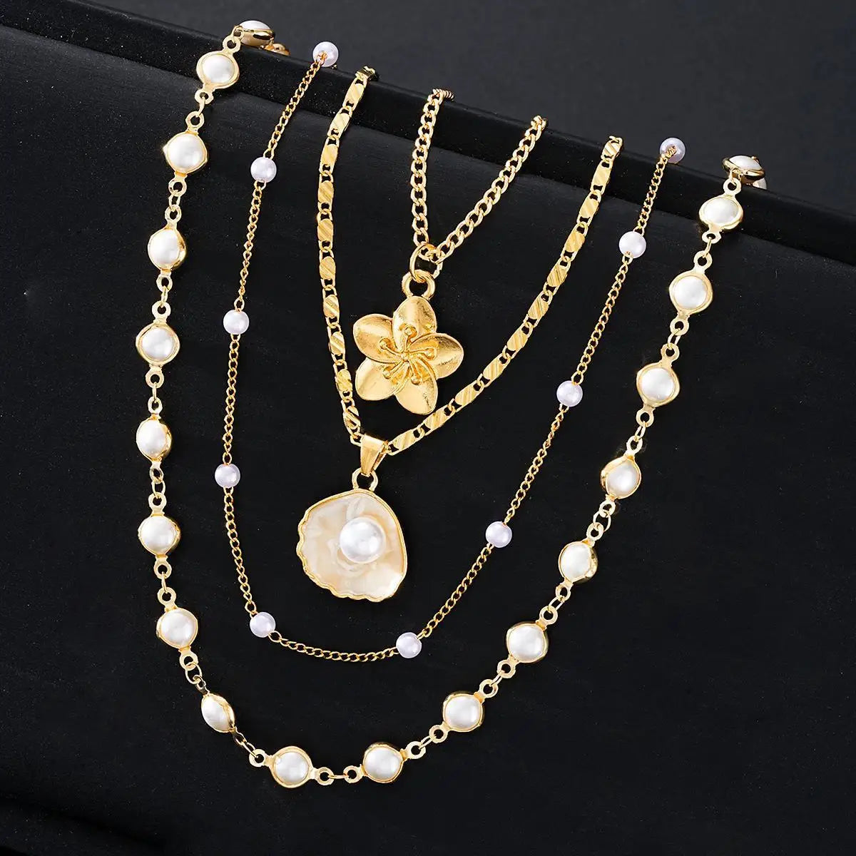 Stacked Pearl Floral Necklaces