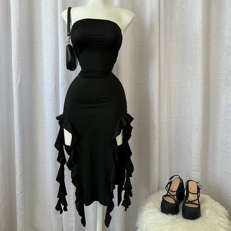Strapless Floral Fold Hemline Mini Dress