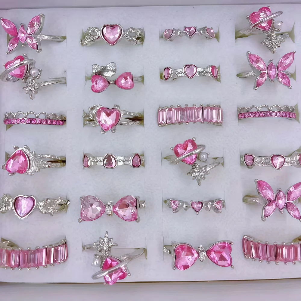 12Pc Pink Resizable Rings