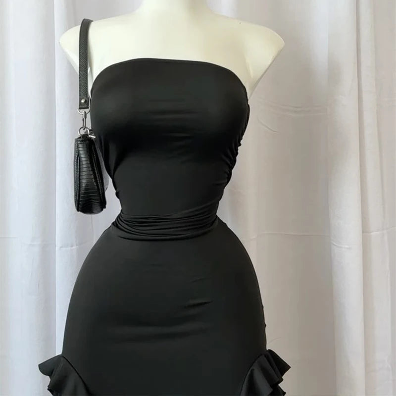 Strapless Floral Fold Hemline Mini Dress
