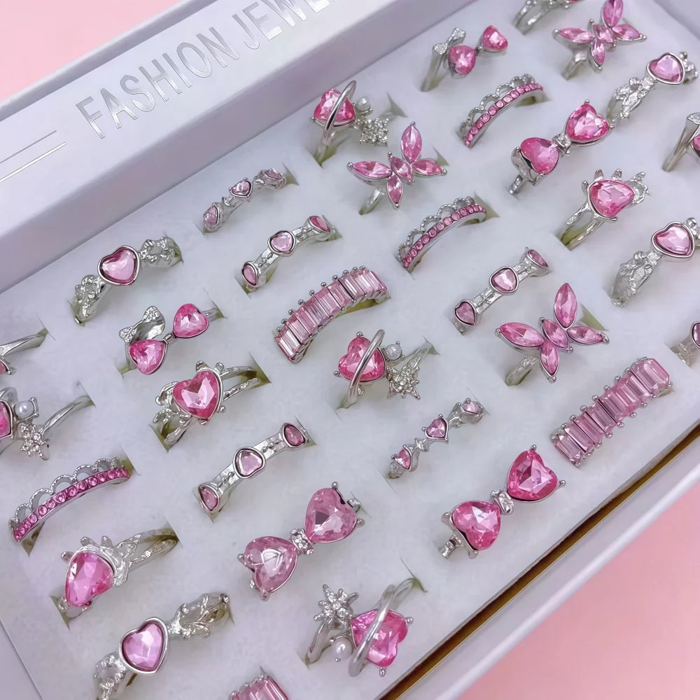12Pc Pink Resizable Rings