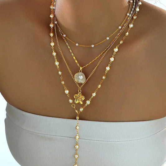 Stacked Pearl Floral Necklaces