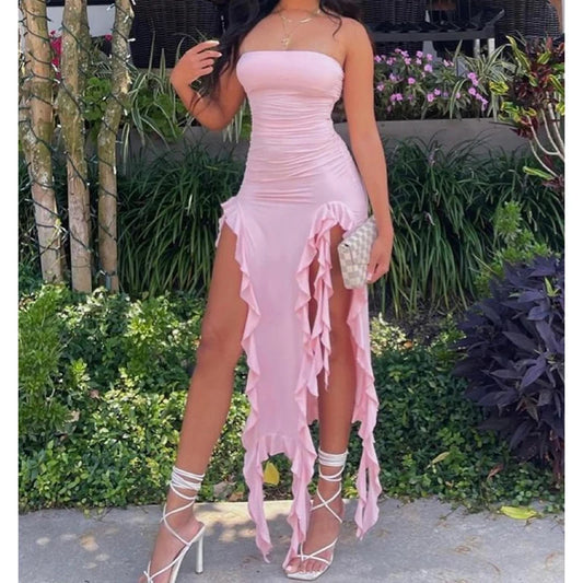 Strapless Floral Fold Hemline Mini Dress